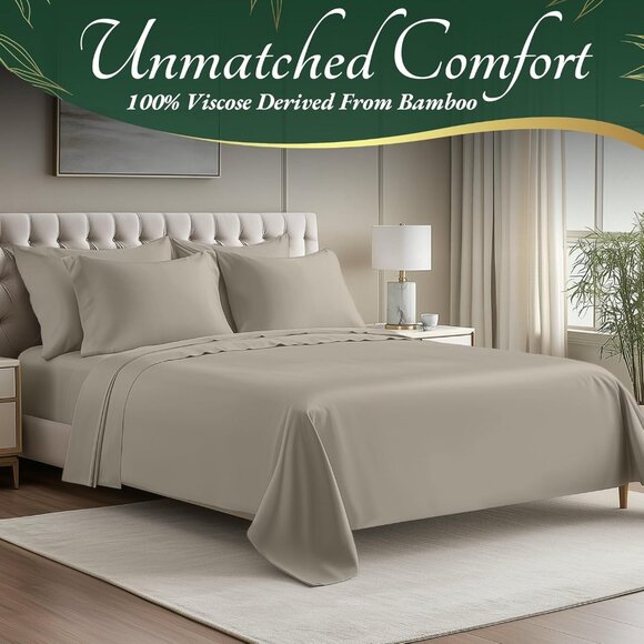 7- NIB Bamboo Sheets King Size 4 pcs-Ultra Soft & Luxuriously Cooling, 17" Deep - Picture 1 of 8